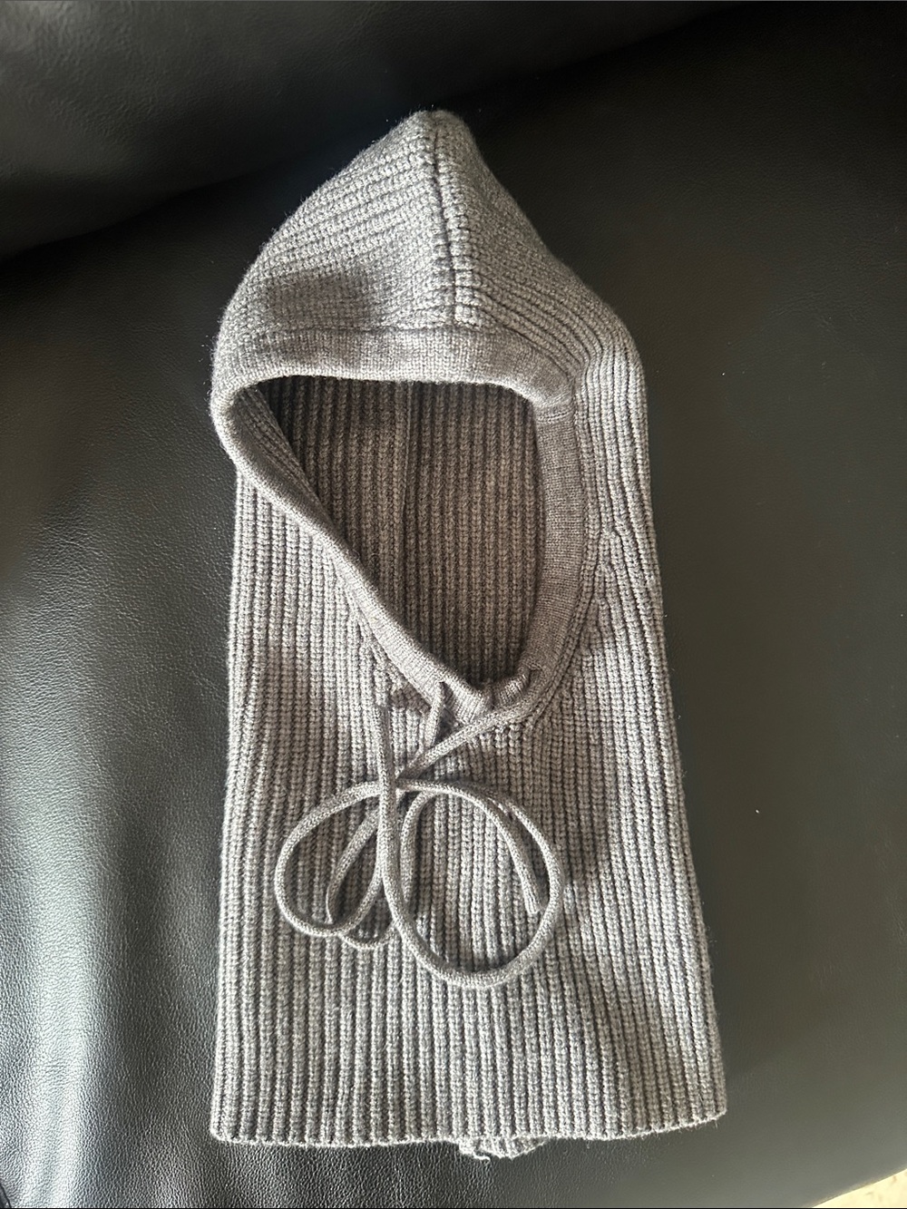 Gray Knit Hooded Balaclava with Drawstring